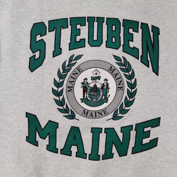 Vintage 90s Steuben Maine Sweatshirt M/L 21x24 Cropped Gray - Picture 10 of 13